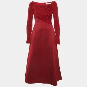 Chats By C.Dam Red Jersey and Crepe Off-Shoulder Gown S