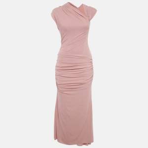 Pre Owned Chats By C.Dam Pink Jersey Draped Anne-Moss Dress S
