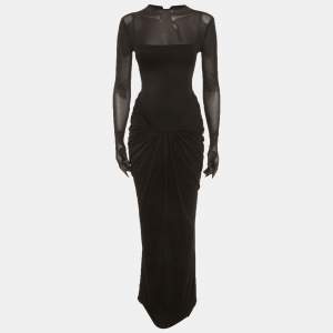 Pre Owned Chats By C.Dam Black Jersey Draped Serena Maxi Dress XS