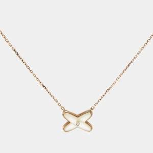 Pre Owned Chaumet Jeux de Liens Mother of Pearl Diamond 18k Rose Gold Necklace