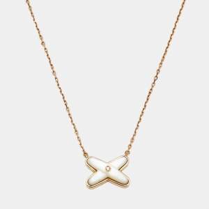 Pre Owned Chaumet Jeux de Liens Mother of Pearl Diamond 18k Rose Gold Pendant Necklace