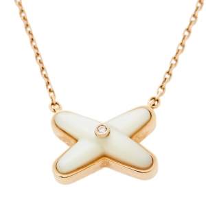 Chaumet Jeux De Liens Mother of Pearl Diamond 18K Rose Gold Pendant Necklace