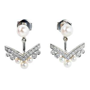 Chaumet Josephine Aigrette Diamond & Cultured Pearls 18k White Gold Earrings