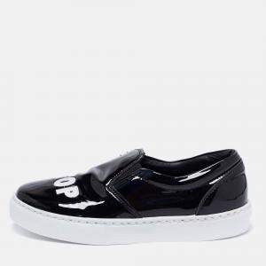  Chiara Ferragni Black Patent Leather Never Stop Slip On Sneakers Size 39