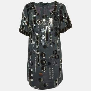 Chloe Ardoise Grey Wool Embellished Shift Dress M