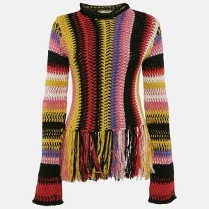 Chloe Multicolor Striped Crochet Fringed Sweater S