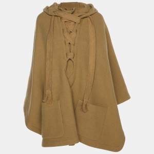 Pre Owned Chloe Khaki Brown Wool Blend Hoodie Cape S
