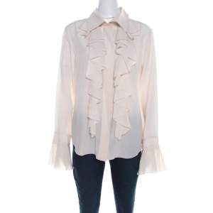 Chloe Dusty Pink Silk Ruffled Long Sleeve Blouse L