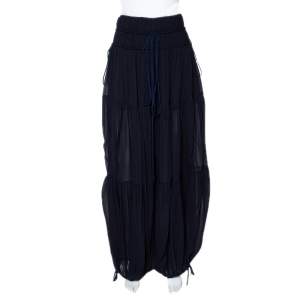 Pre Owned Chloe Navy Blue Crepe Gathered Wide Leg Pants M