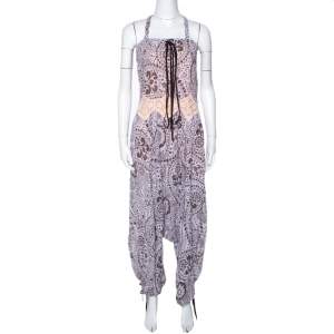 Chloe Purple & Brown Floral Print Crepe Jumpsuit S
