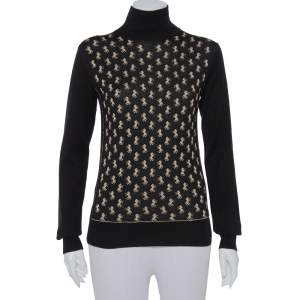 Pre Owned Chloe Black Lurex Intarsia Knit High Neck Jumper M