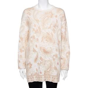 Pre Owned Chloe Beige Lurex Wool & Mohair Oversized Sweater M