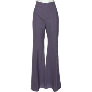 Pre Owned Chloe Shadow Purple Wool Flared Leg Trousers M