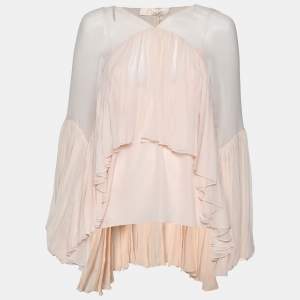 Pre Owned Chloe Powder Pink Silk Chiffon Gathered Asymmetric Blouse M