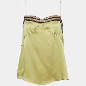 Chloé Green Satin Silk Embellished Detail Cami Top L
