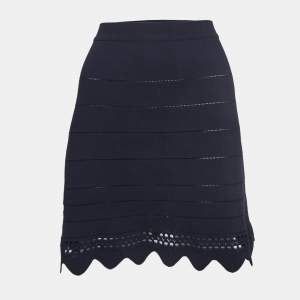 Chloe Navy Blue Scalloped Knit Mini Skirt L