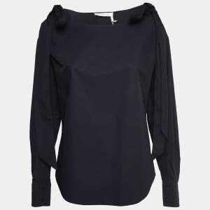 Chloe Navy Blue Poplin Tie-Up Cold Shoulder Blouse M