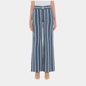 Pre Owned Chloe Blue/Beige Striped Cotton Pants Size 34