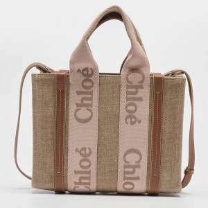 Chloe Beige/Light Pink Canvas and Leather Small Woody Tote