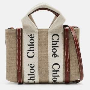 Chloe Beige/Brown Canvas and Leather Mini Woody Tote