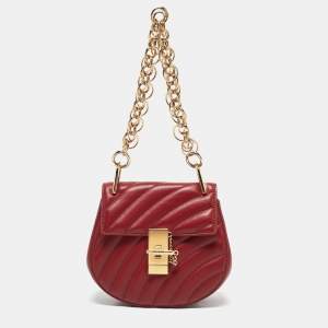 Chloé Red Matelassé Leather Mini Drew Chian Shoulder Bag