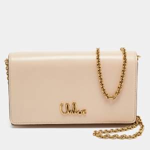 مملوكة مسبقًا Chloe Cement Pink Leather Flap Wallet On Chain