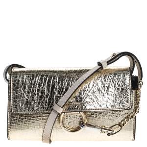 Pre Owned Chloe Metallic Gold Leather Mini Faye Crossbody Bag