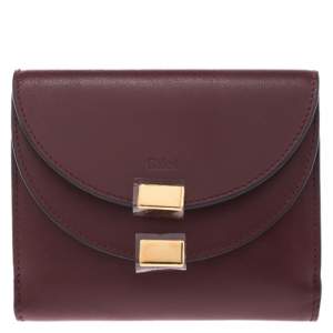 Pre Owned Chloe Burgundy Leather Small Georgia Multi Flap Wallet
