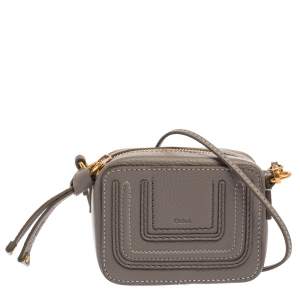Pre Owned Chloe Grey Leather Mini Marcie Crossbody Bag