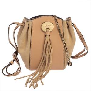 Pre Owned Chloe Beige Leather and Suede Mini Sac Fringe Shoulder Bag