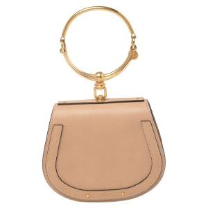 Pre Owned Chloe Beige Leather and Suede Small Nile Bracelet Shoulder Bag