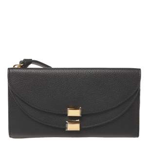 Pre Owned Chloe Black Leather Georgia Zipped Around Wallet