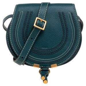 Pre Owned Chloe Green Leather Mini Marcie Crossbody Bag