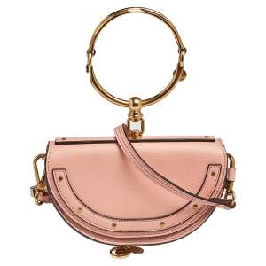 Pre Owned Chloe Coral Leather Small Nile Bracelet Minaudiere Crossbody Bag