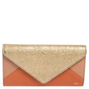 Pre Owned Chloé Multicolor Crinkled and Leather Envelope Flap Continental Wallet