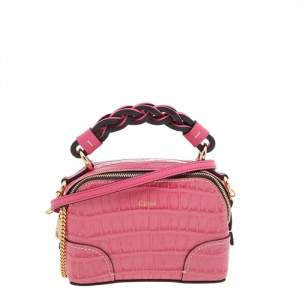 Pre Owned Chloe Hot Pink Croc Embossed Leather Mini Daria Chain Bag