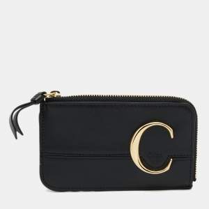Pre Owned Chloe Black Leather C Zip Card Holder