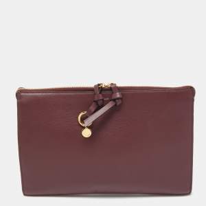 Chloe Burgundy Leather Alphabet Flat Pouch 