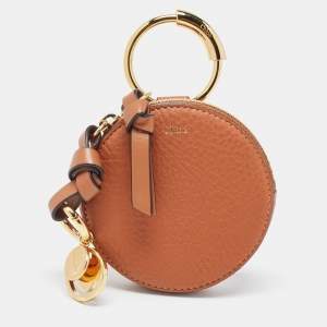 Chloe Brown Leather Mini Alphabet Round Coin Purse
