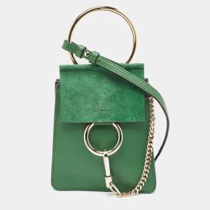 Pre Owned Chloé  Green Leather and Suede Mini Faye Crossbody Bag