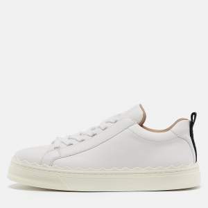 Chloe White Leather Lauren Lace Up Sneakers Size 39