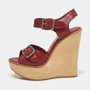 Chloe 60th Anniversary Burgundy Leather Heritage Wedge Sandals Size 37.5