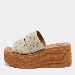 Chloe Grey Denim Woody Wedge Espadrilles Size 38