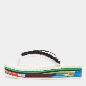 Chloe Black/White Woven Fabric Lou Thong  Sandals Size 40