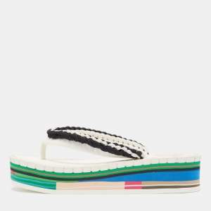 Chloe White/Black Braided Fabric Lou Thong Sandals Size 37