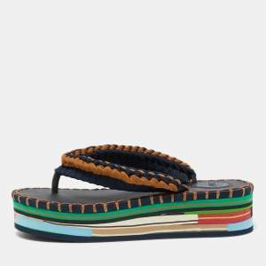 Chloe Multicolor Knit Fabric Lou Platform Thong Sandals Size 36