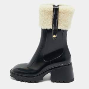 Pre Owned Chloé Black Rubber and Shearling Fur Betty Rain Boots Size 36