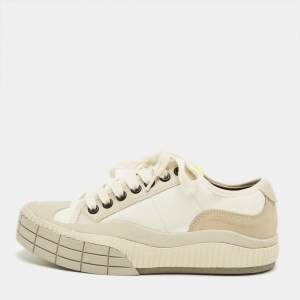مملوكة مسبقًا Chloé Clint  Beige/White Fabric and Leather Low Top Sneakers Size 35