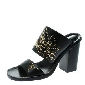 Pre Owned Chloe Black Leather Studded Sandals Size 36