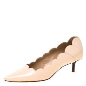 Chloe Light Peach Scalloped Leather Pointy Lauren Pumps Size 36